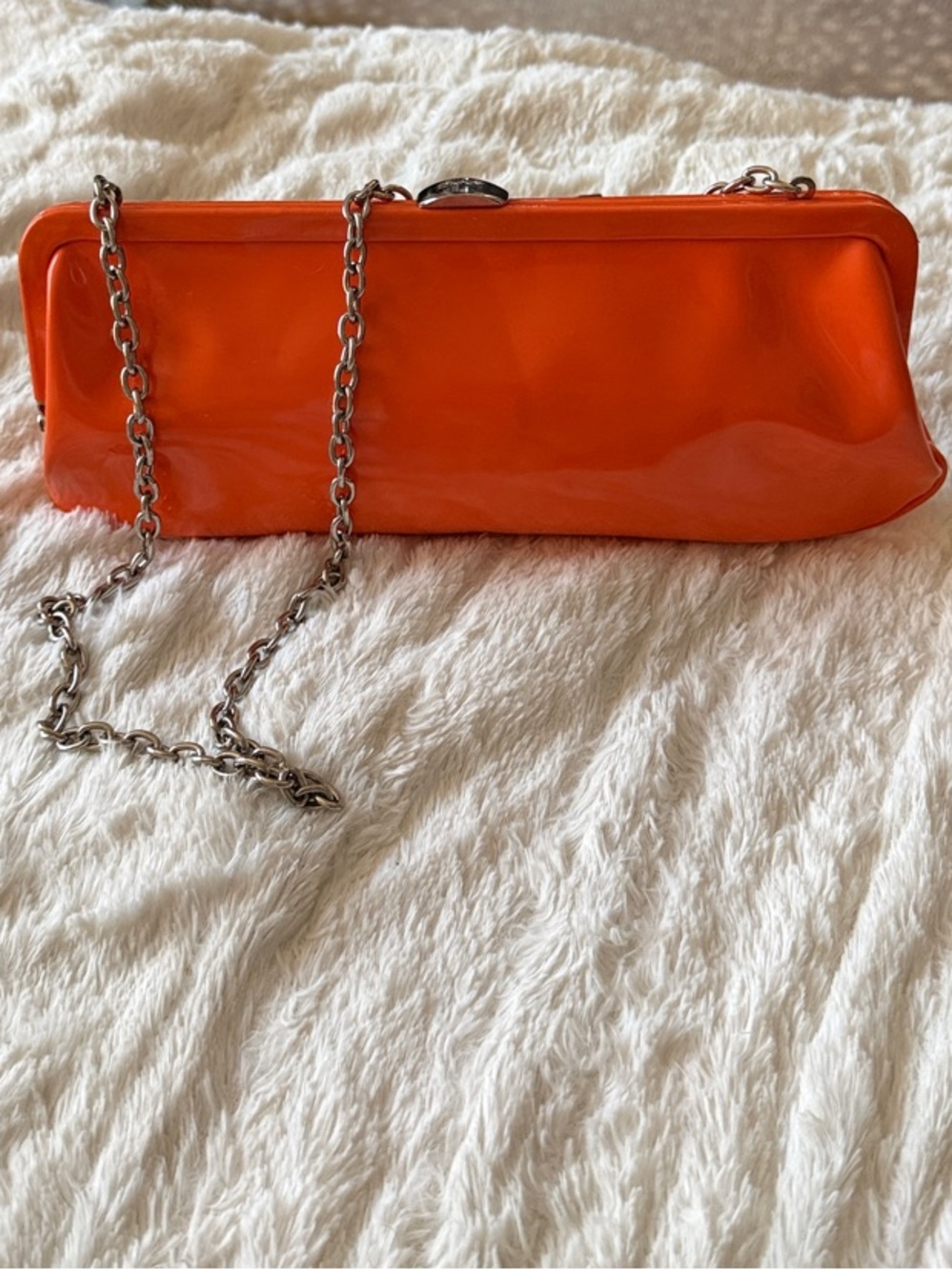 DKNY Orange Patent Convertible Chain Clutch Shoulder Bag Y2K East West Evening